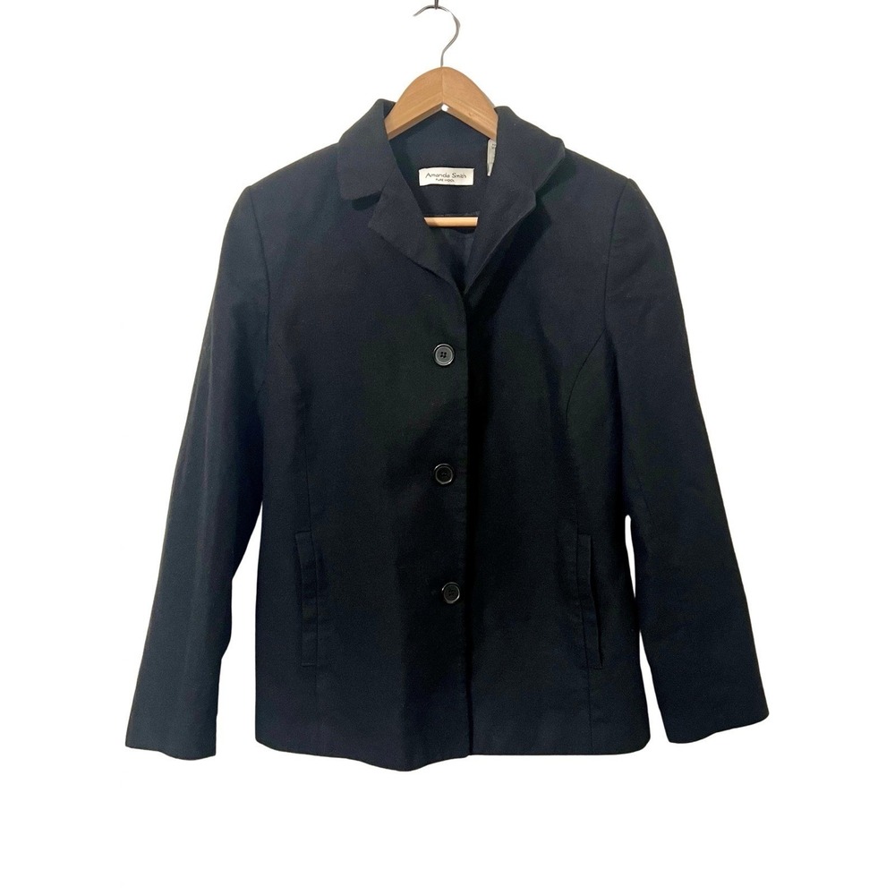 Amanda Smith‎ Blazer Jacket Black Wool Career Office Classic Minimalist